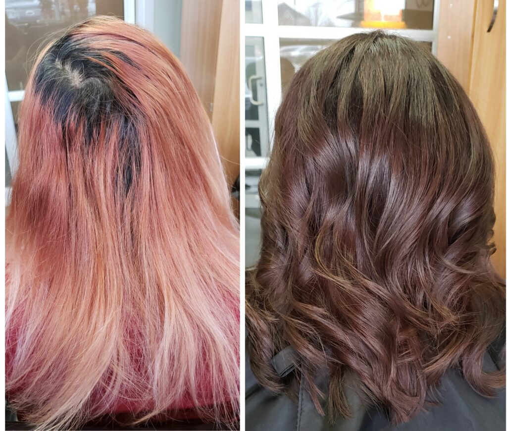 Before and after: Bold-color correction by Gabriela's Hair Studio